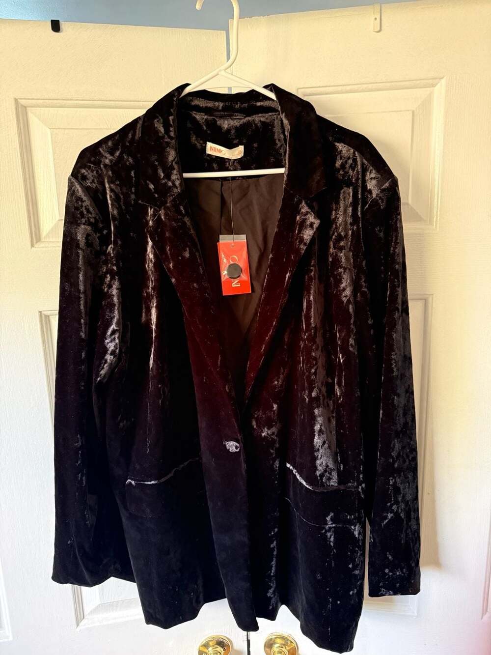 Intempo Women's Plus Size 2X Black Crushed Velvet Blazer Jacket NWT